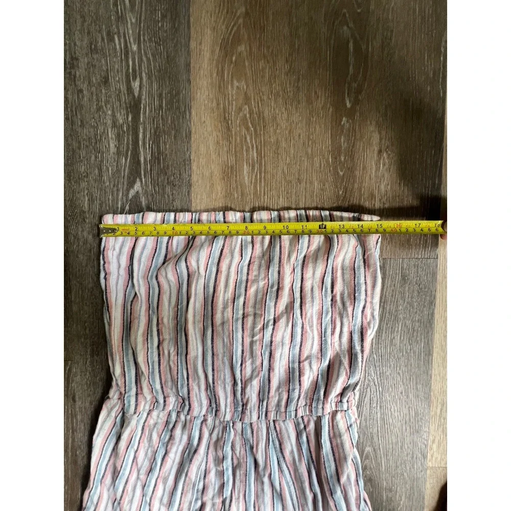 Drew Striped Strapless Jumpsuit Womens Medium Pink‎ Blue Good Wide Leg Slit Boho